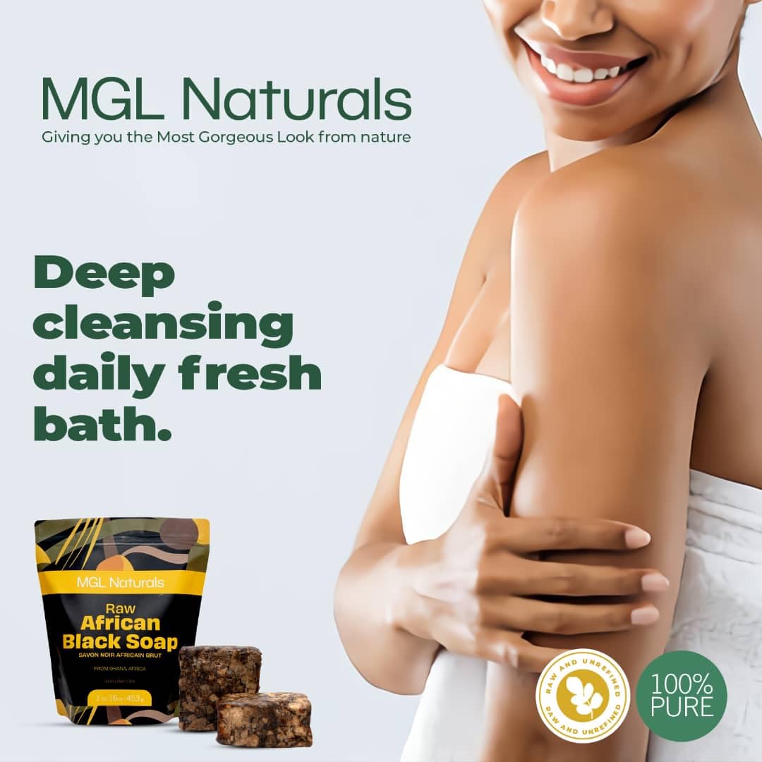 MGL Naturals Organic African Black Soap - Deep Cleanse for Acne, Eczema, Dark Spots - 1 lb (16 Ounce) Face & Body Wash
