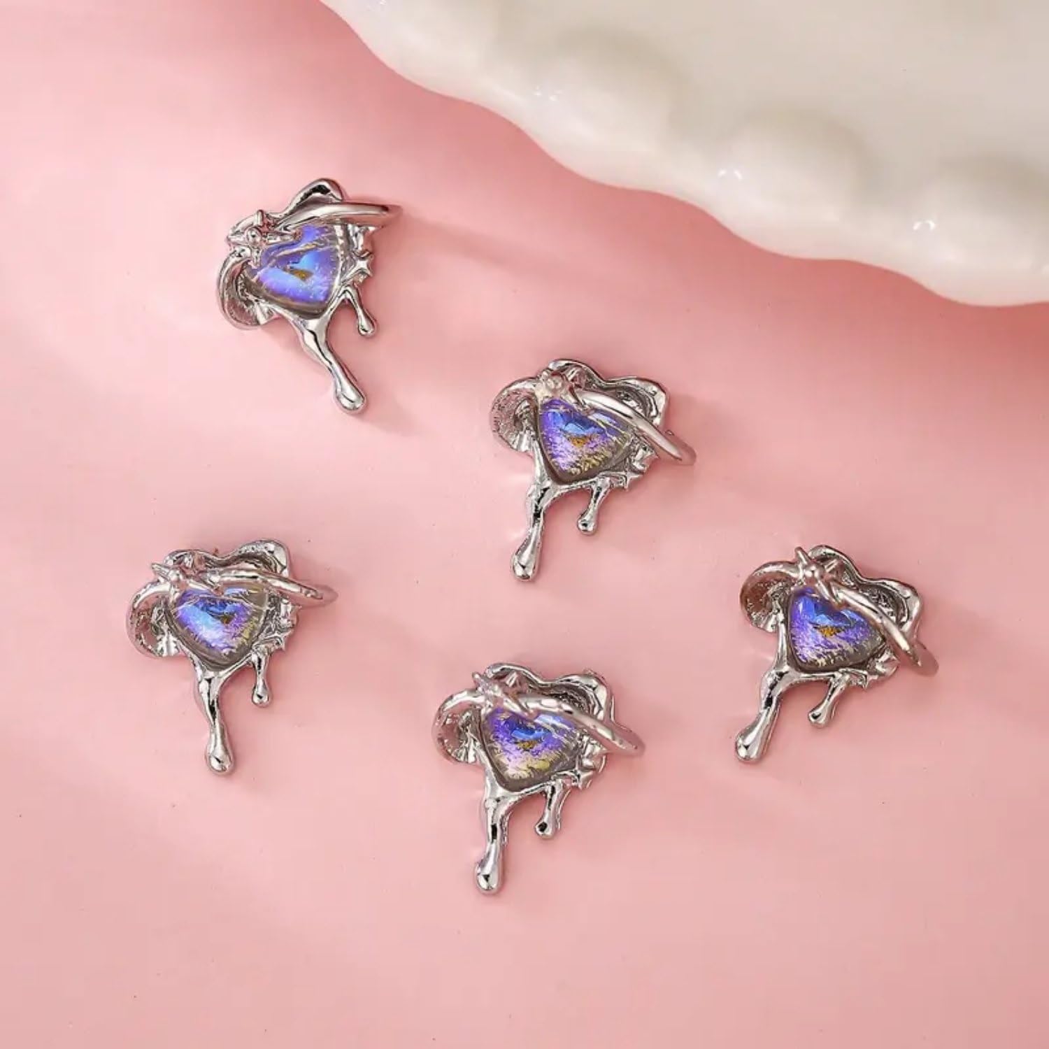 Zjhgdr Heart Nail Charms 3D Metal Alloy Heart Nail Art Rhinestones Blue Heart Nail Gems Valentine'S Day Nail Crystal Shiny Heart