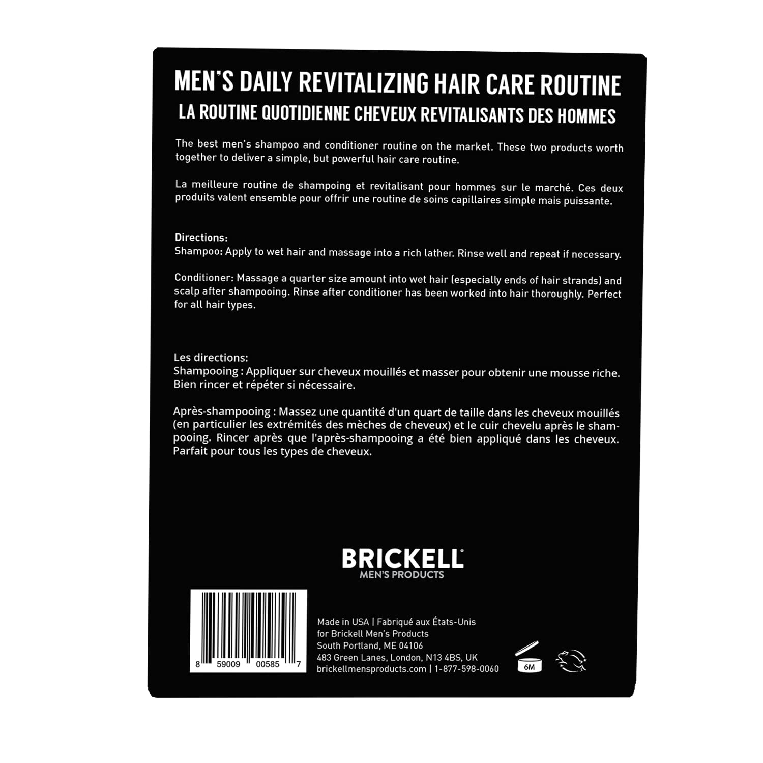 Brickell Men's Daily Revitalizing Hair Care Routine, Shampoo and Conditioner Set For Men, Mint and Tea Tree Oil Shampoo, Strengt