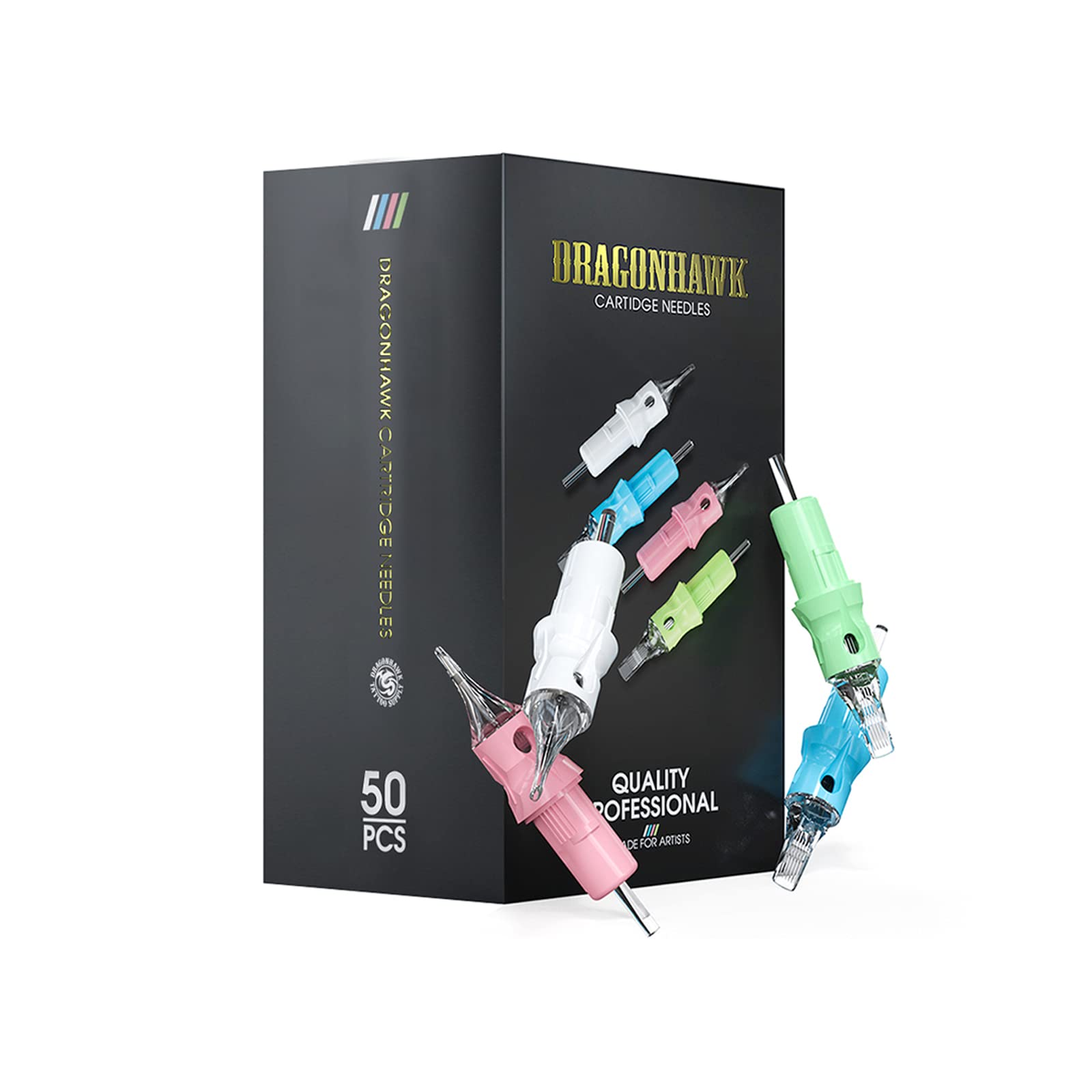 Dragonhawk Tattoo Cartridges Needles for Studio Artists, Disposable Standard Tattoo Needles Kit by Dragonhawklabs, 50Pcs Mixed S
