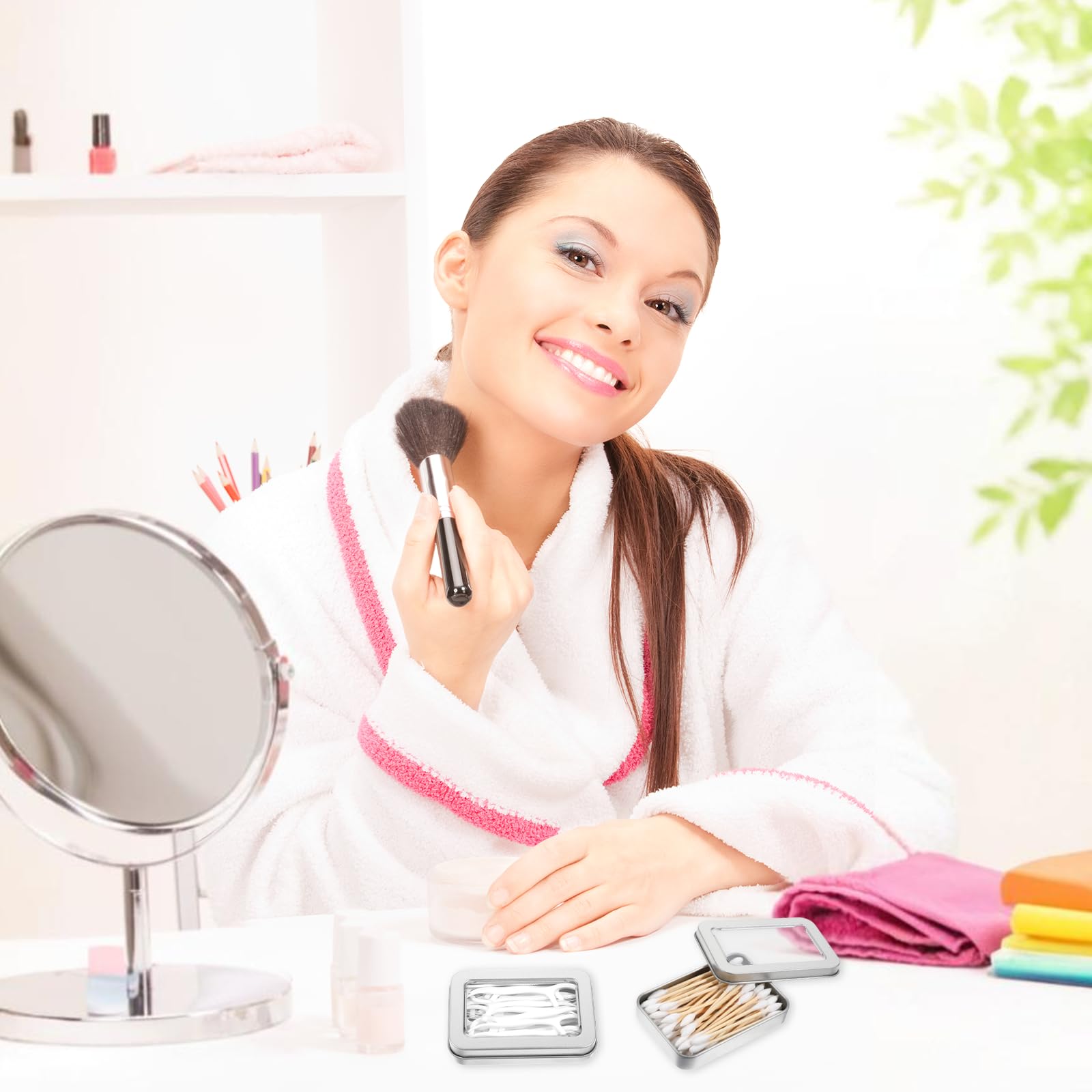 Portable Floss Picks Case, 2 PCS Travel Qtips Case with Dustproof Lid, Refillable Dental Floss Dispenser for Travel, Hotel, Empt