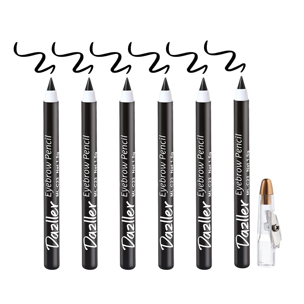 Dazller Eyebrow Pencil With Sharpener|WaterResistant|Long Stay|Creamy Wax Formula|Infused With Carnauba & Castor Oil|Black|Pack
