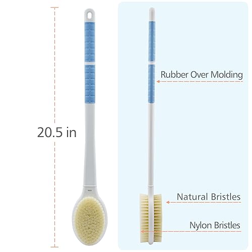 Shower Brush With Soft And Stiff Bristles,20.5'' Extra Long Handle Dual-Sided Back Scrubber Bath Brush Body Exfoliator For Wet O