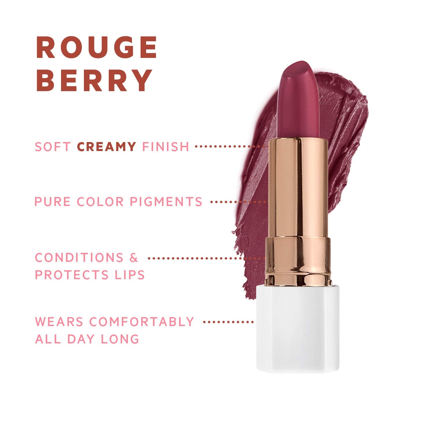 FLOWER BEAUTY Petal Pout Lipstick - Cruelty Free - Nourishing & Highly Pigmented Lip Color with Antioxidants (Rouge Berry - Crea