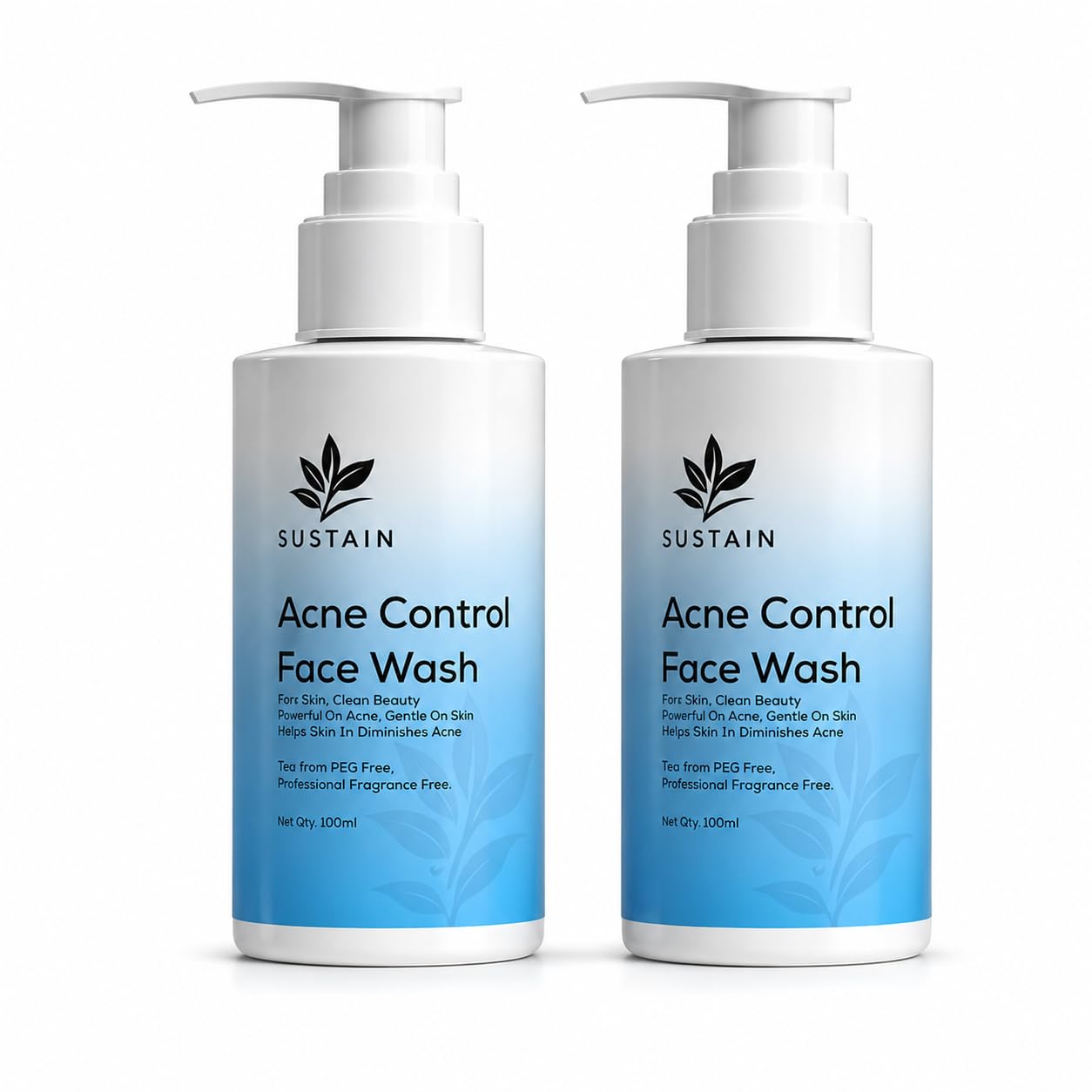 Sustain Acne Control Face Wash, Gentle Cleanser For AcneProne Skin, Clarifies, Controls Oil & Reduces Breakouts, Peg Free, Ph B