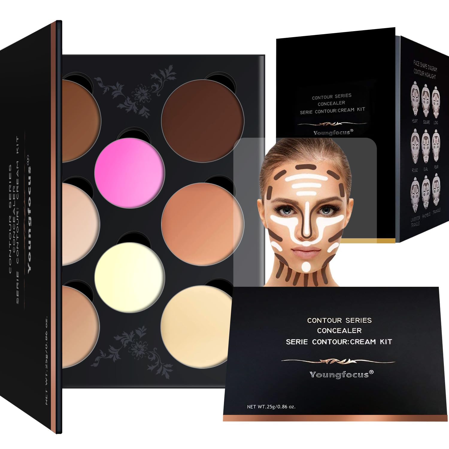 Youngfocus Cosmetics Cream Contour Best 8 Colors Contouring Foundation - Highlighting Makeup Kit/Concealer Palette - Vegan, Crue