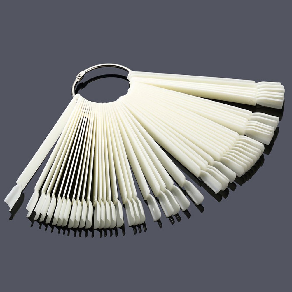 2 Set/100 Tips Fan-shaped Nail Art Display Sticks Nail Polish Color Sample Sticks Display Polish Board Practice Tool with Metal