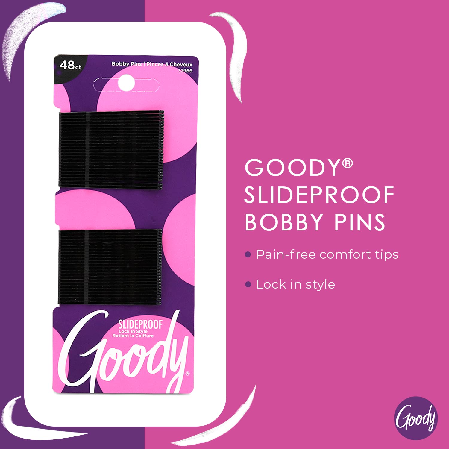 Goody Slideproof Women's Bobby Pin - 48 Count, Crimpled Black - 2 Inch Pins Help Keep Hairs In Place - Pain-Free Hair Accessorie