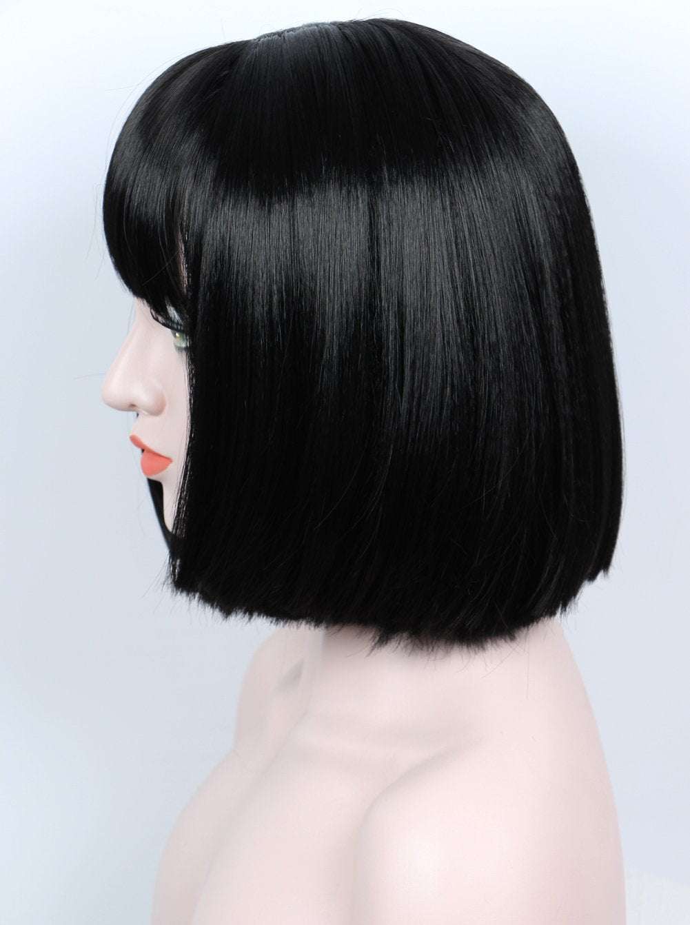 Linfairy Short Black Bob Fluffy Wig Halloween Cosplay Costume Wig For Women With Glasses Frames