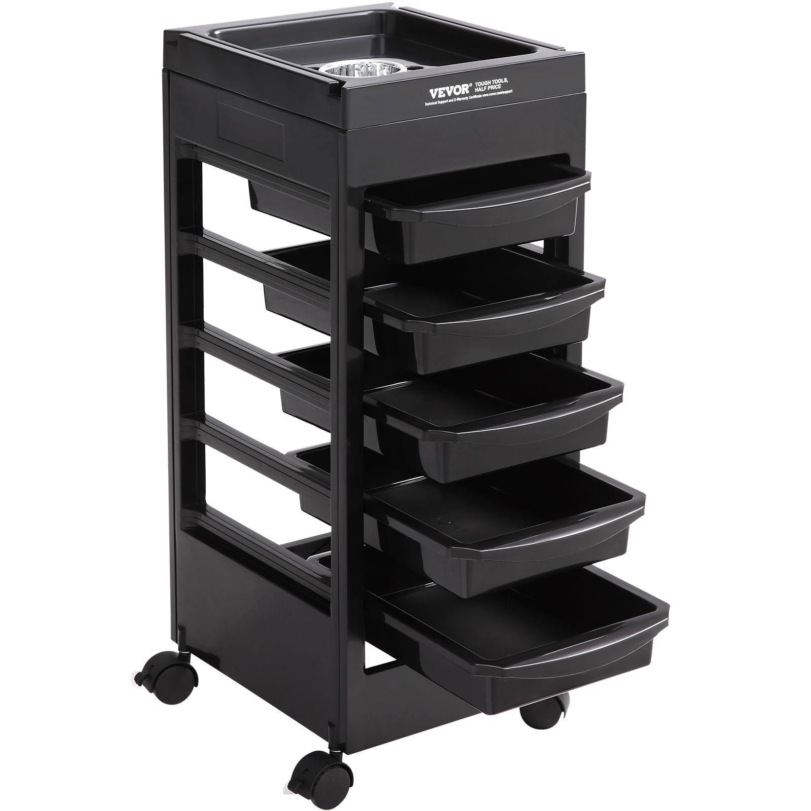 VEVOR Beauty Salon Trolley Cart, Plastic Salon Rolling Cart for Stylist with 5 Removable Drawers & Dryer Holder, Rolling Hairdre