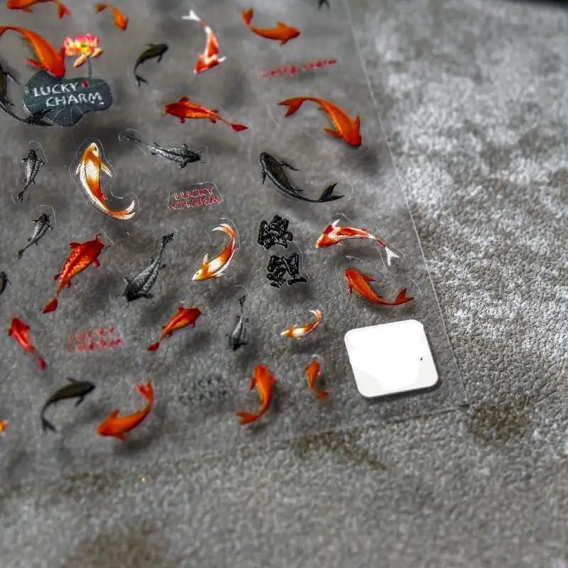 Red Koi Fish Nail Art Sticker Decals Lucky Goldfish 5D Embossed Nail Decals Self-Adhesive Chinese Style Nail Art Accessories Cut