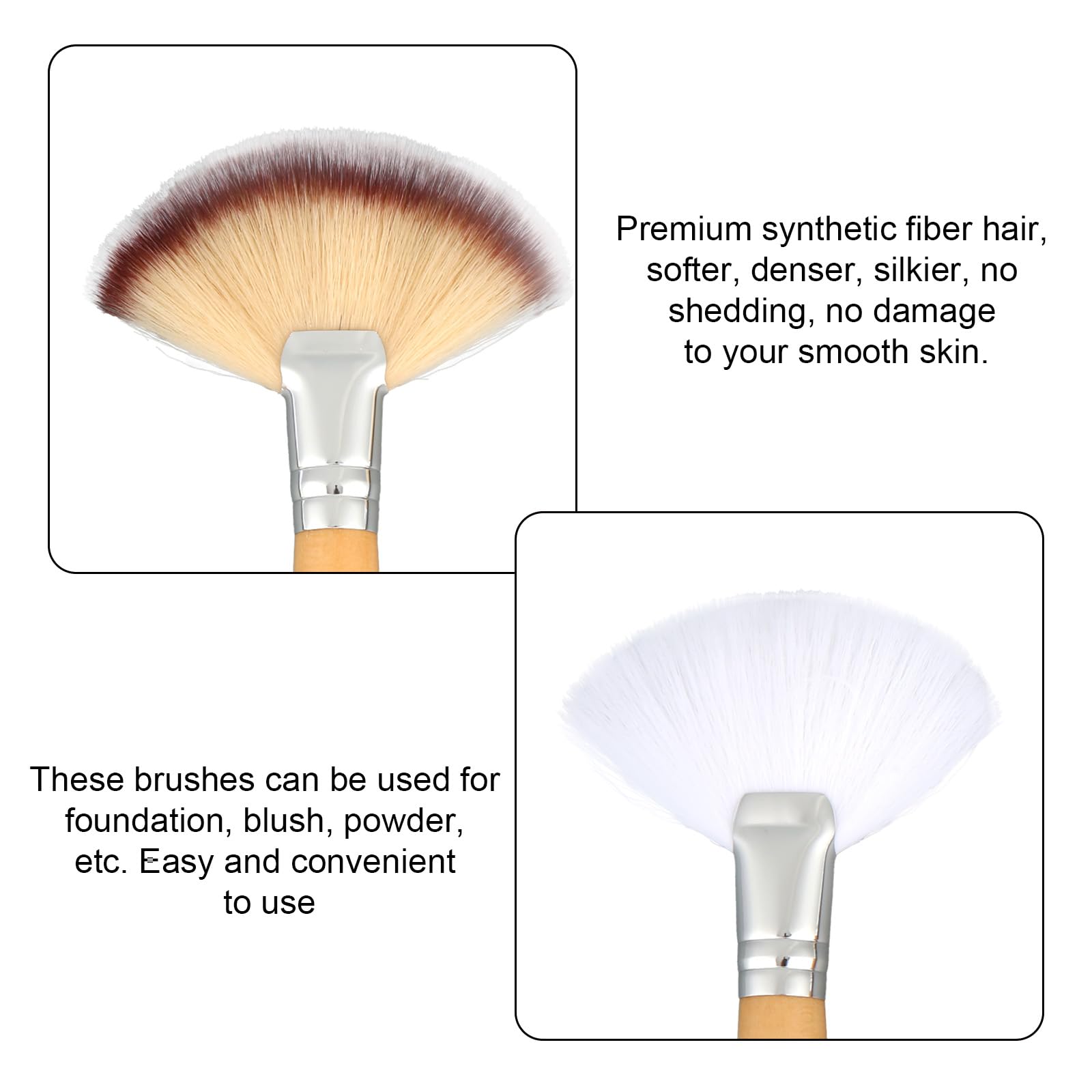4pcs Facial Fan Brush, Soft Fluffy Fan Makeup Brush for Highlighter Blush Esthetician Facial Makeup Tool for Women