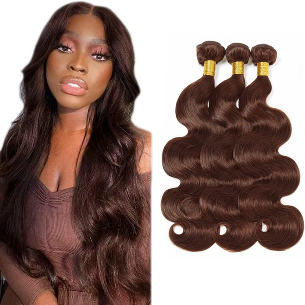 #4 Chocolate Human Hair Bundles Body Wave Bundles 14 16 18 Inch Unprocessed Brazilian Virgin Hair Weave 3 Brown Body Wave Bundle