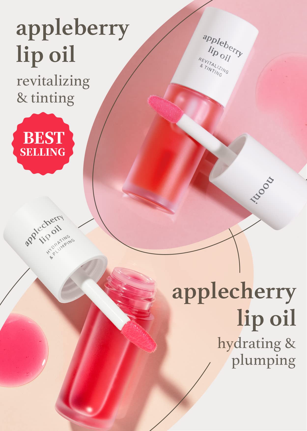 Nooni Appleseed Lip Oil Set - Appleberry & Applecherry | With Apple Seed Oil, Lip Oil Duo, Lip Stain, Long-Lasting, Plumping, Gi