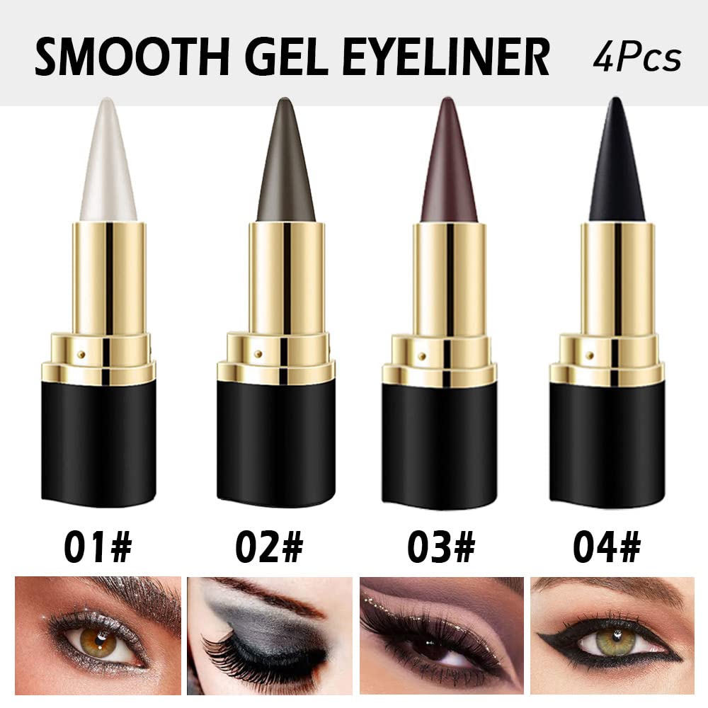 Kaely 4Pcs Black Brown Silver Gray Gel Eyeliner Pencil Set,Eye Liner Waterproof Smudge Proof,Cat Eye Makeup Stencil,Eye Black Sm