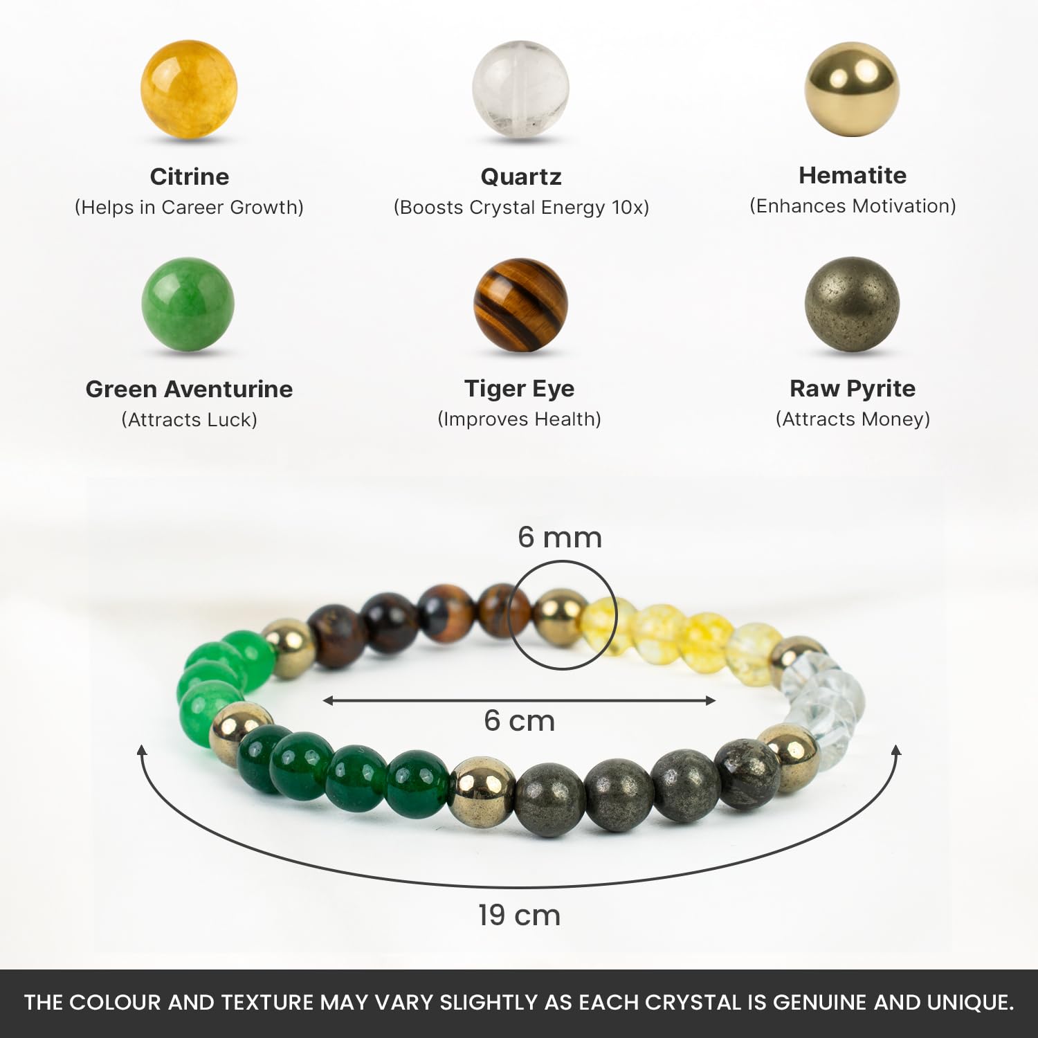 Astrotalk Dhan Yog Bracelet for Women (6mm Beads) | Wealth, Prosperity & Career Growth | Bracelets for Women with Pyrite Stone, Tiger Eye & Clear Quartz Crystal | Gift for Woman