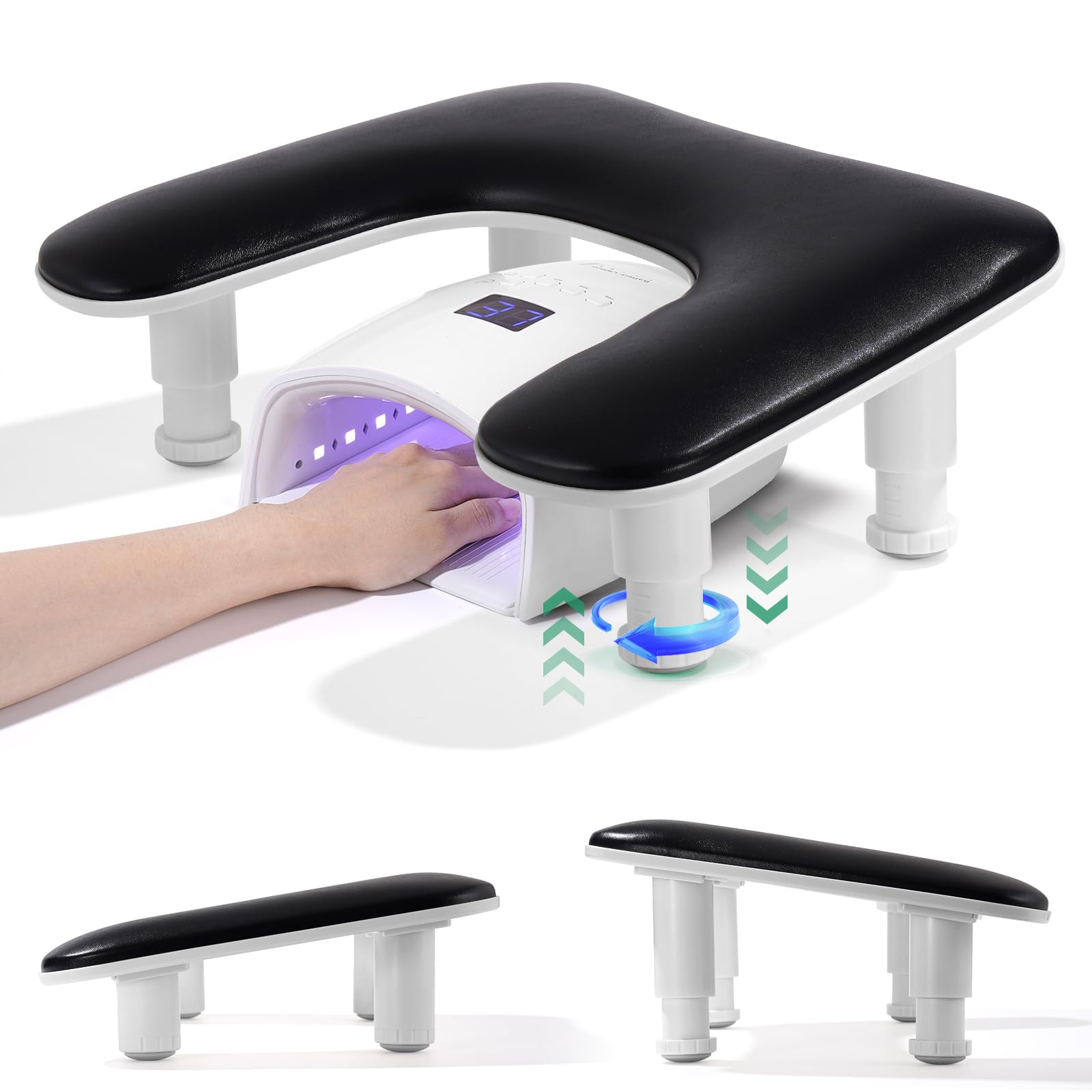 Big Arm Rest for Nails Tech: 2nd Generation U-Shaped Manicure Nail Arm Rest Stand Height Adjustable Armrest Microfiber PU Leathe