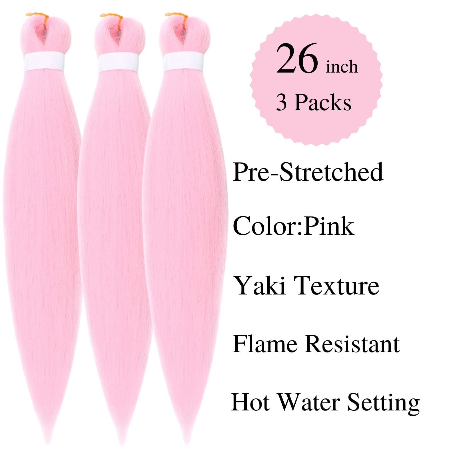 Gozill Pink Braiding Hair Pre Stretched Box Braids Kanekalon Human Braiding Hair Extension 26 Inch