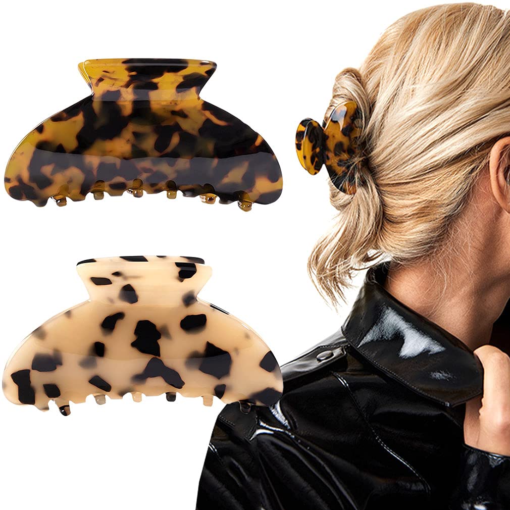 2Pcs Hair Claw Banana Clips Tortoise Barrettes Celluloid French Design Barrettes Celluloid Leopard Print Large Fashion Accessori