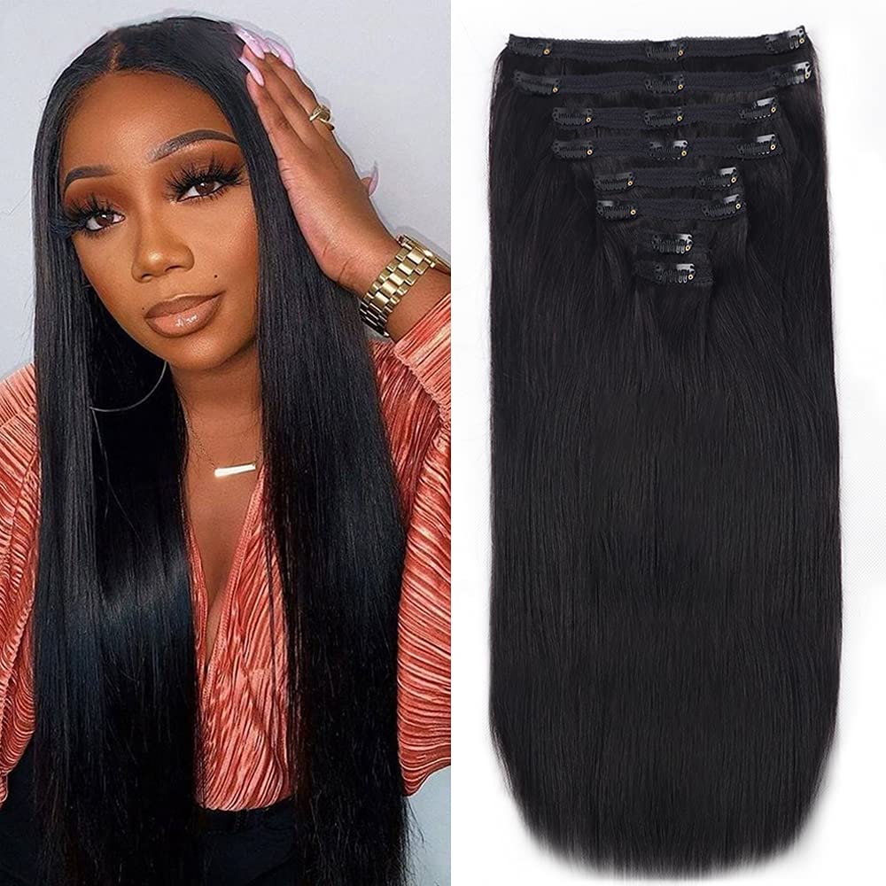 Injected Clip in Hair Extensions Real Human Hair Invisible Hand-Tied Weft Hair Extensions Clip in Human Hair Straight Seamless C