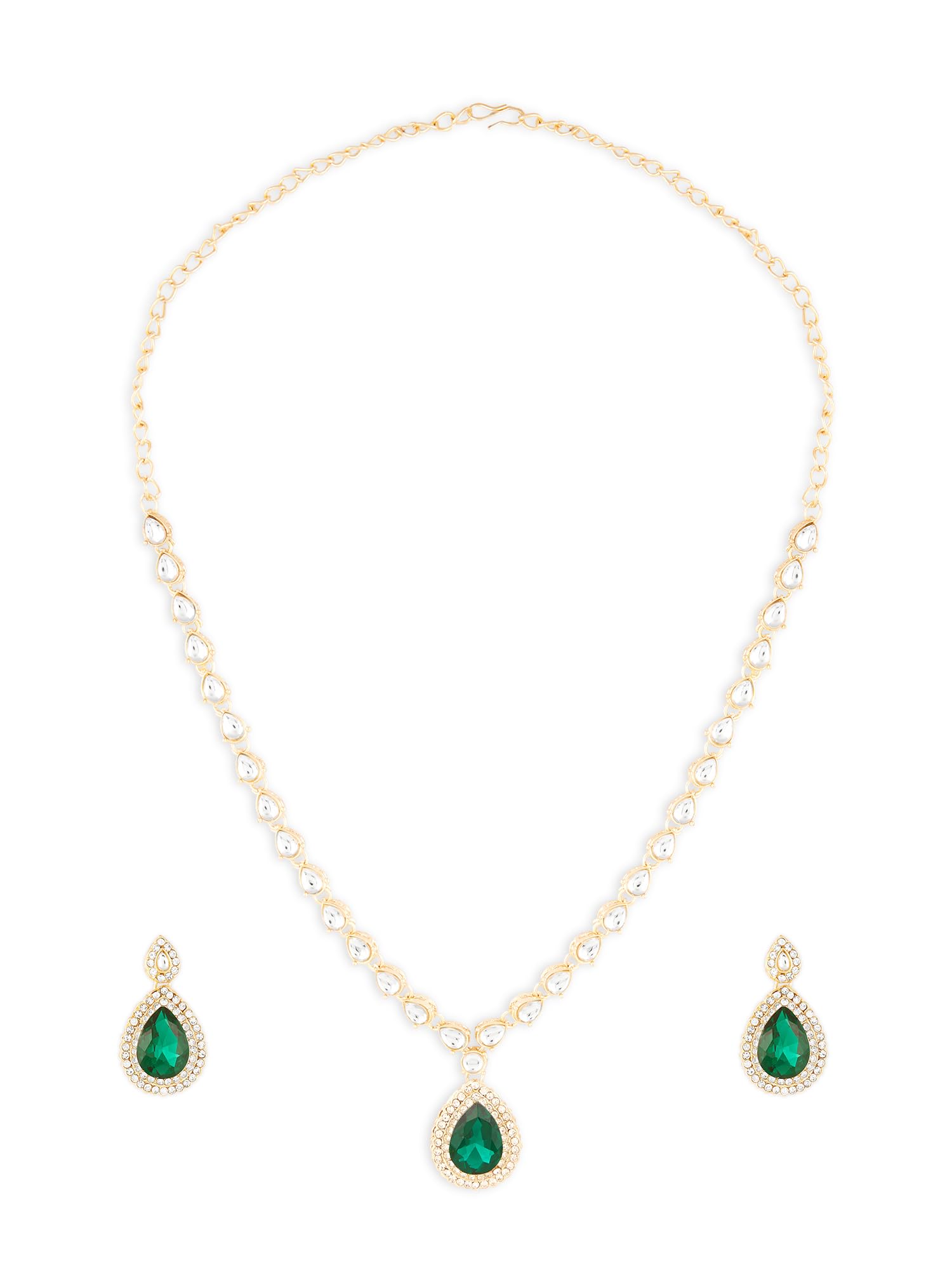 Zaveri Pearls Green Dazzling Stones Austrian Diamonds Necklace & Earring Set For WomenZpfk18231