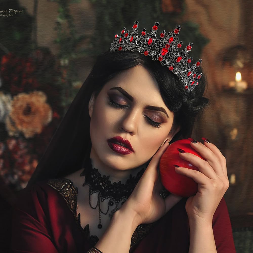 Tobatoba Queen Of Hearts Crown, Royal Queen Crown For Women, Gothic Black Crown Red Crown, Princess Tiaras For Women Girls, Baro