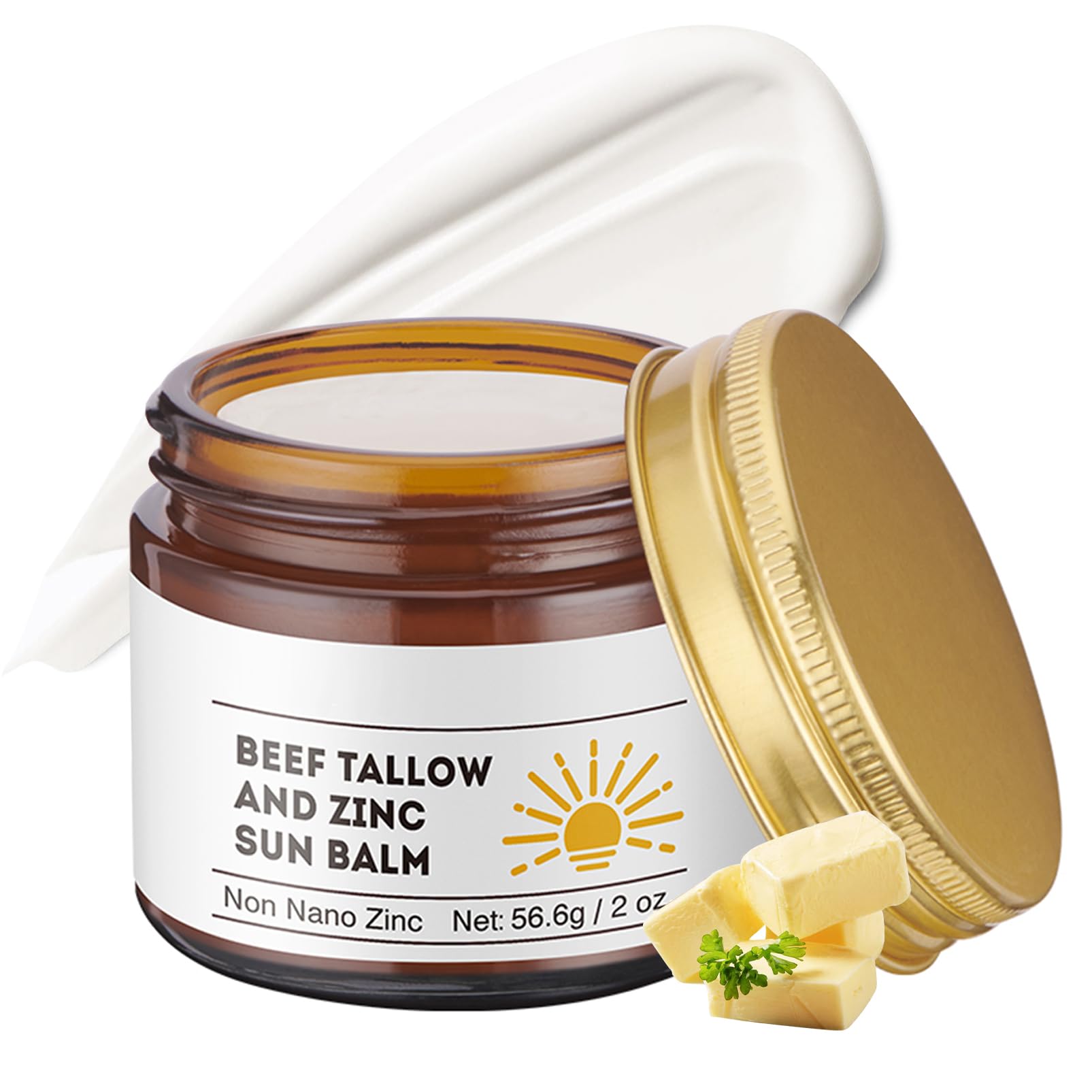 Beef Tallow and Zinc Sun Balm - Beef Tallow for Skin Instant Sun Protection, Beef Tallow Sunscreen for Face and Body Non Greasy 