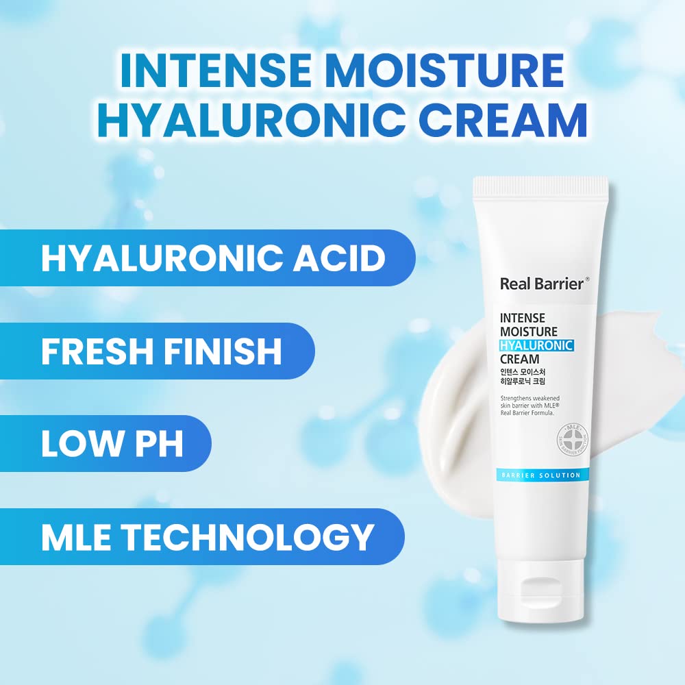 Real Barrier Intense Moisture Hyaluronic Cream 2.02 Fl Oz, Panthenol Skin Barrier Repair Face Moisturizer Cream, Hyaluronic Acid
