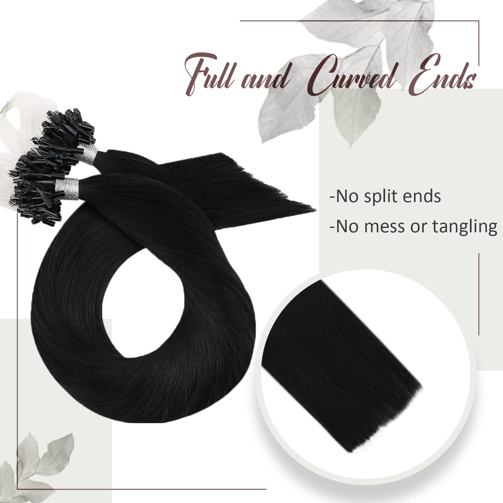 Moresoo Micro Beads Hair Extensions Human Hair 18 Inch Straight Hair Extensions Micro Links Real Black Human Hair Extensions 50G