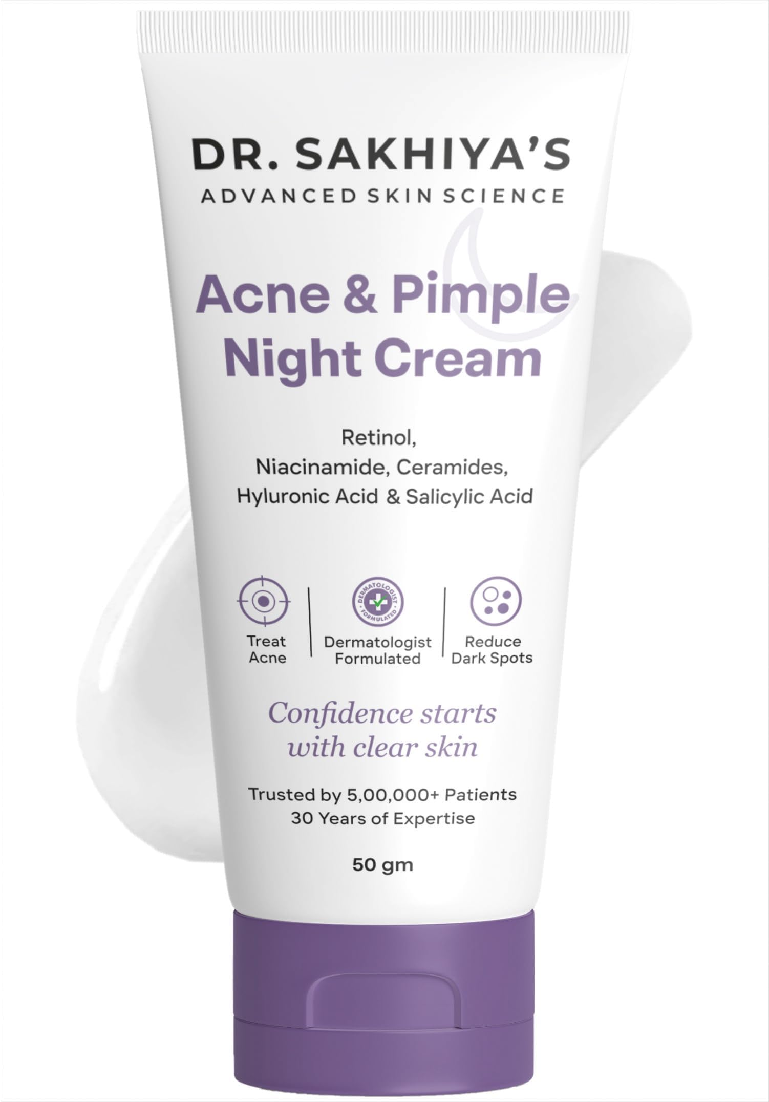 Dr. SakhiyaS Acne & Pimple Night Cream (50Gm) With Retinol 3% Niacinamide 2% Salicylic Acid | Oily & AcneProne Skin | Reduces P