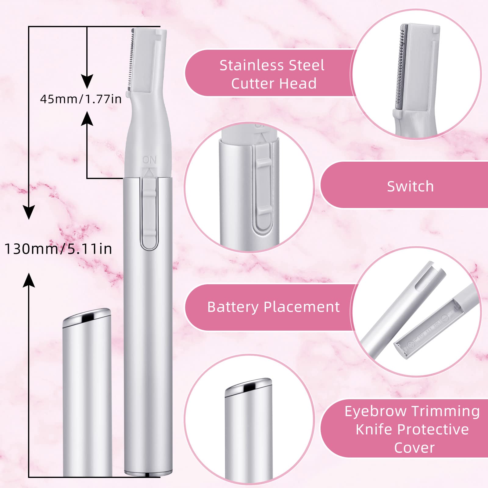 2 Pcs Electric Eyebrow Trimmer Women Precision Face Razors Mini Shaver Battery Operated Small Facial Hair Remover With Comb Pers