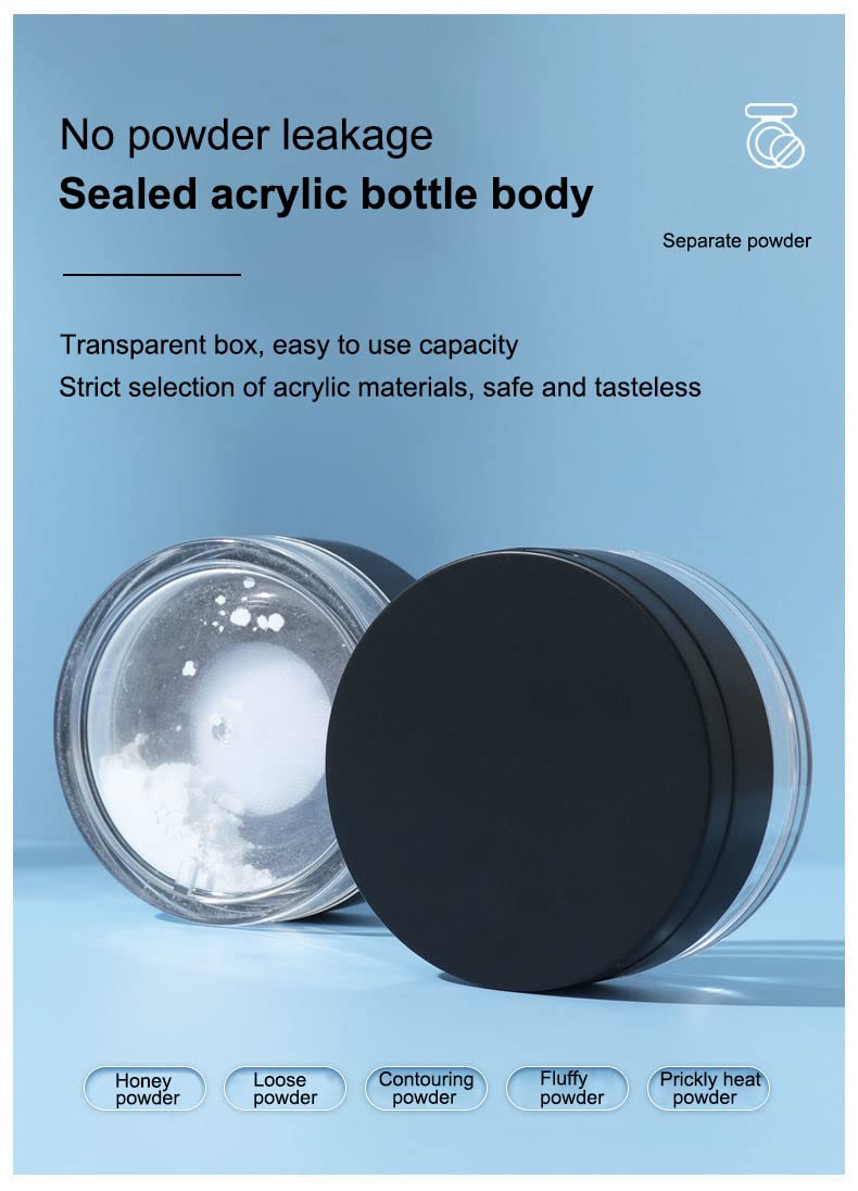 AKOAK 2 Pcs Capacity 20 ml(0.67 oz) Empty Reusable Plastic Loose Powder Compact Container DIY Makeup Powder Case with Sponge Pow