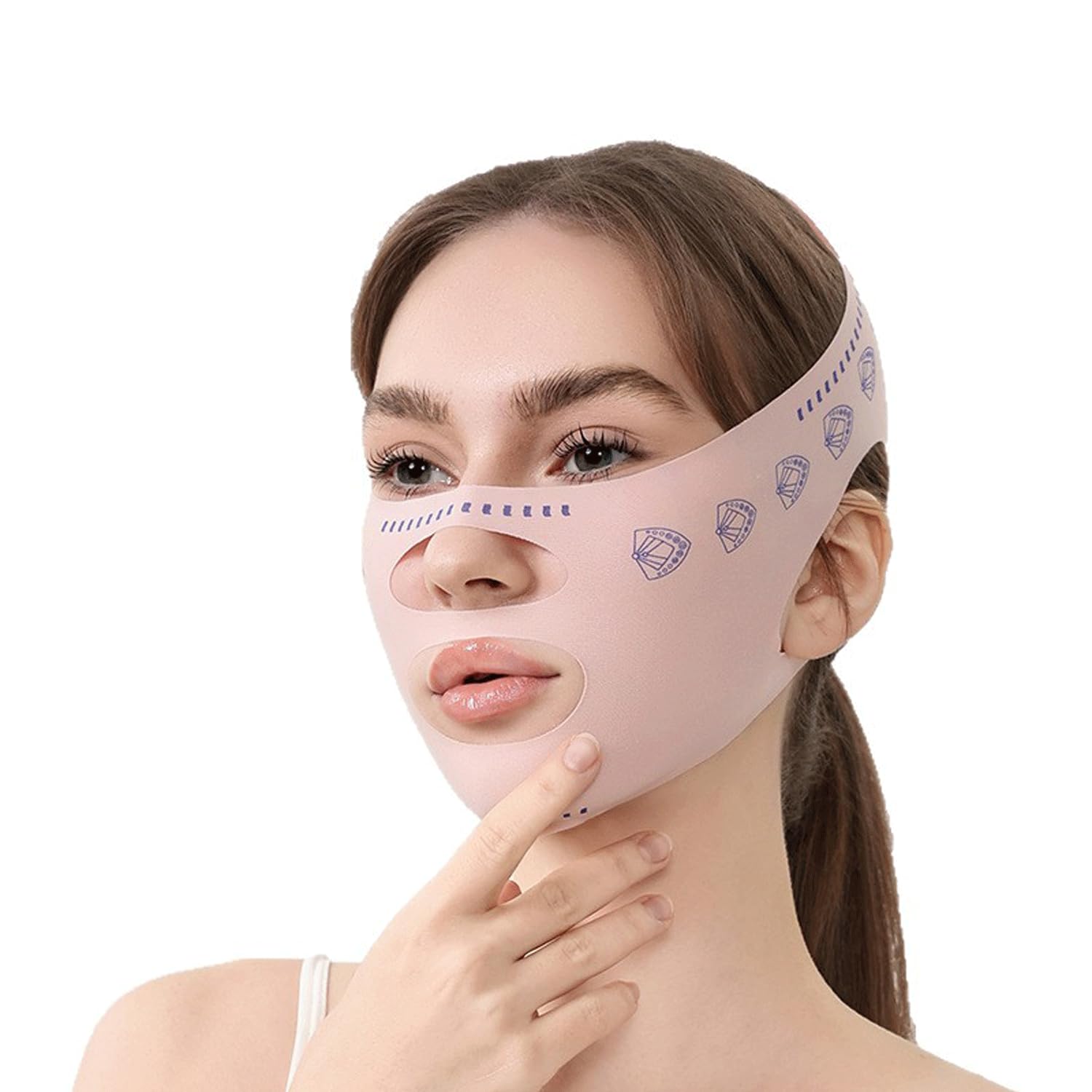 Fyruzella V Line Face Lifting Mask, Reusable Double Chin Reducer Strap for Sleeping, Breathable Face Sculpting Slimming Mask, Ch