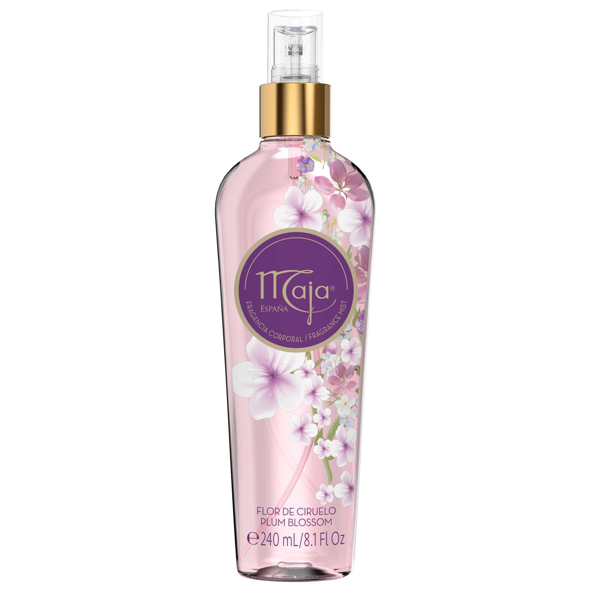 Maja Plum Blossom Perfumed Body Mist with Floral and Fruity notes to refresh yourself any time, Transparent Purple, 8.1 Fl Oz, S