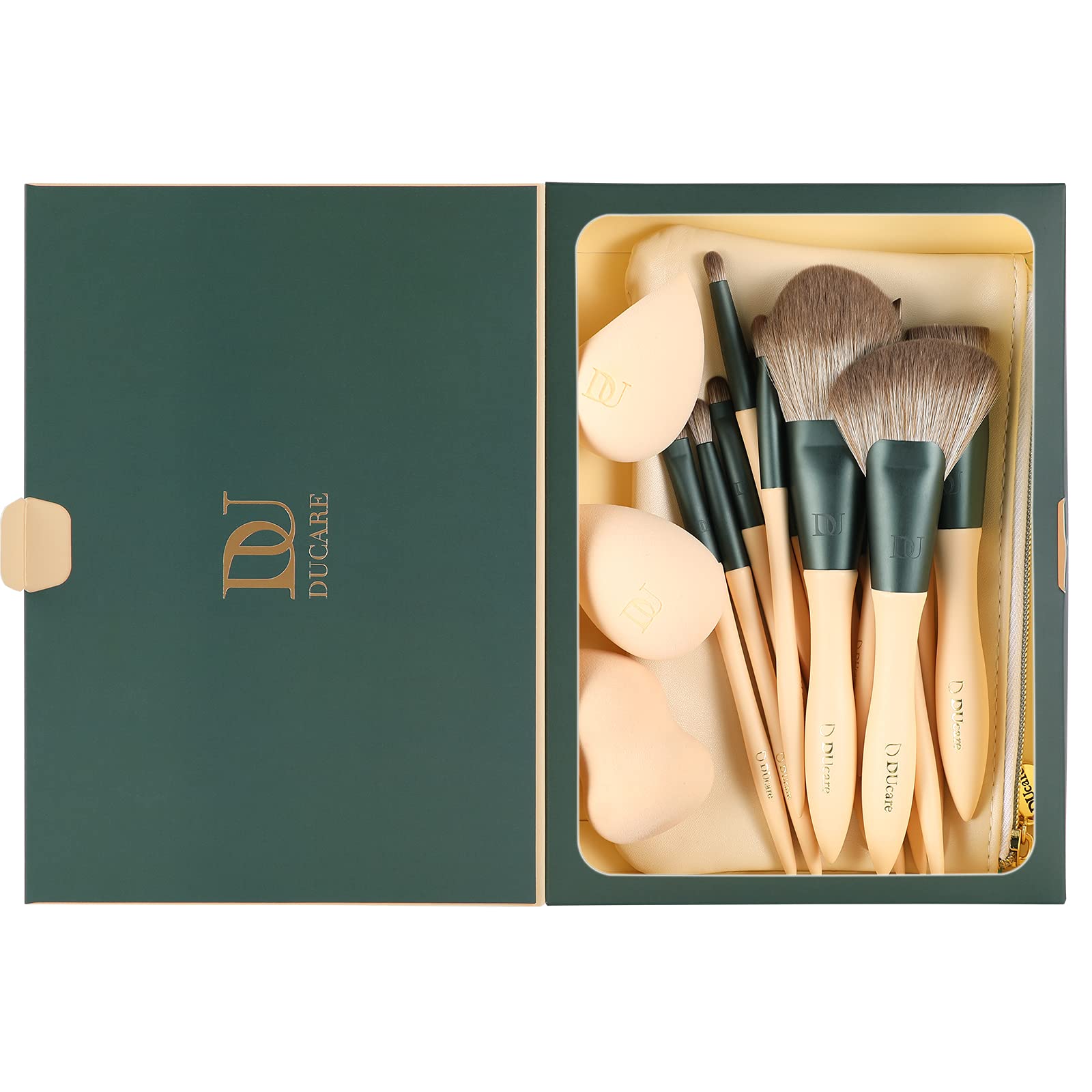 Ducare Makeup Brushes 14Pcs With 3Pcs Makeup Spong & Cosmetic Bag - Lime Mojito Series Valentines Day Gifts Professional Kabuki