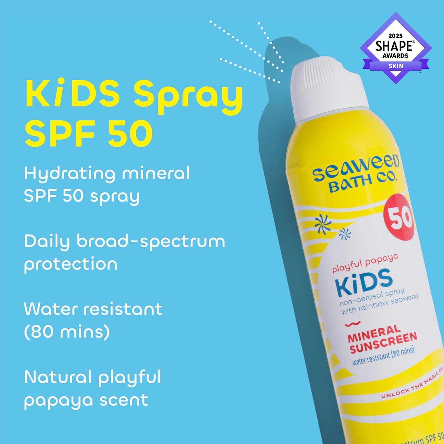 Seaweed Bath Co. Kid's on the Move Mineral SPF 50 Broad Spectrum Zinc Oxide Sunscreen Spray, 6 Oz., Water Resistant, Tear Free C