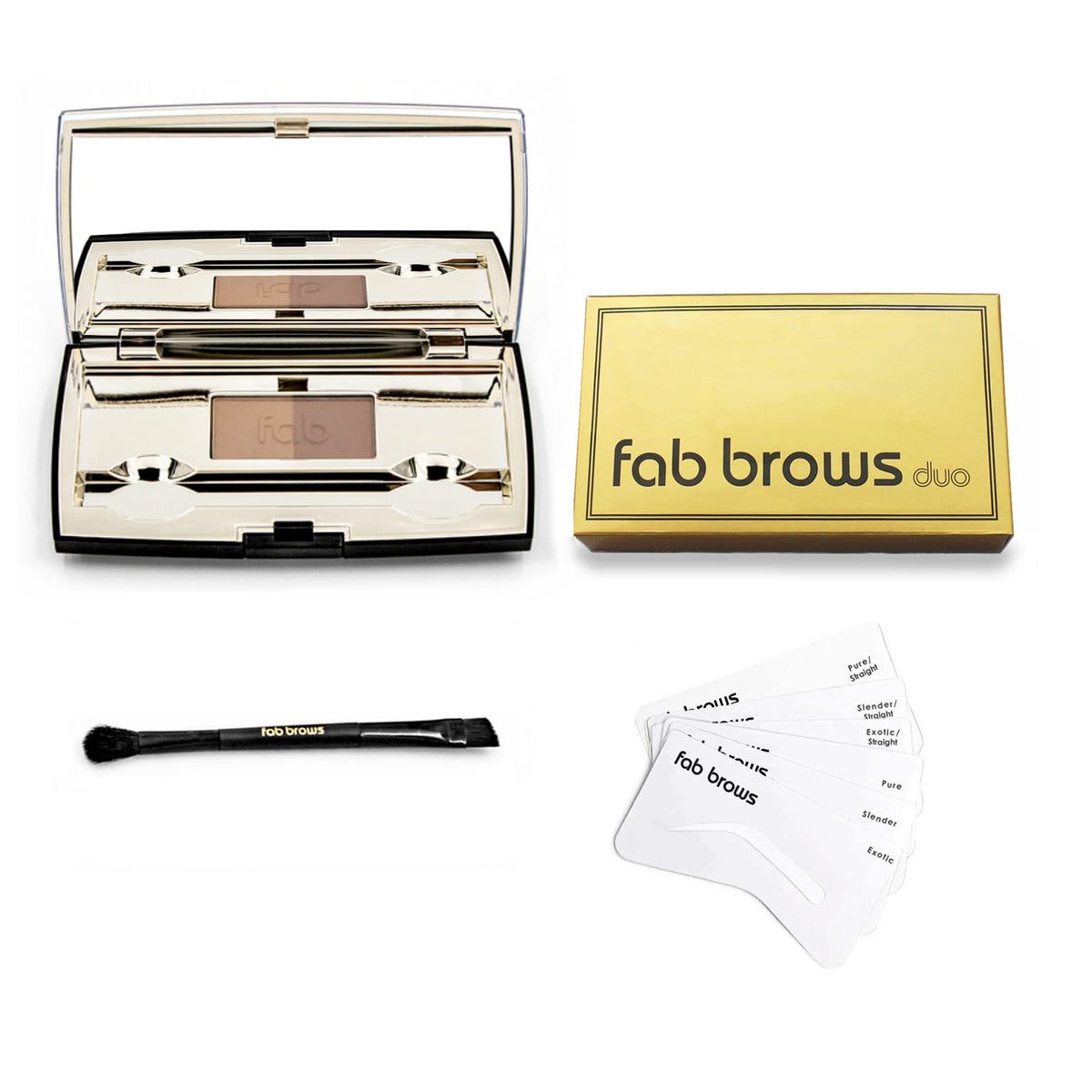 Fab Brows Duo Eyebrow Kit, Ultimate Brow Stencil Kit With Compact Powder Mirror And Eyebrow Shaper, Waterproof Eye Makeup Contou