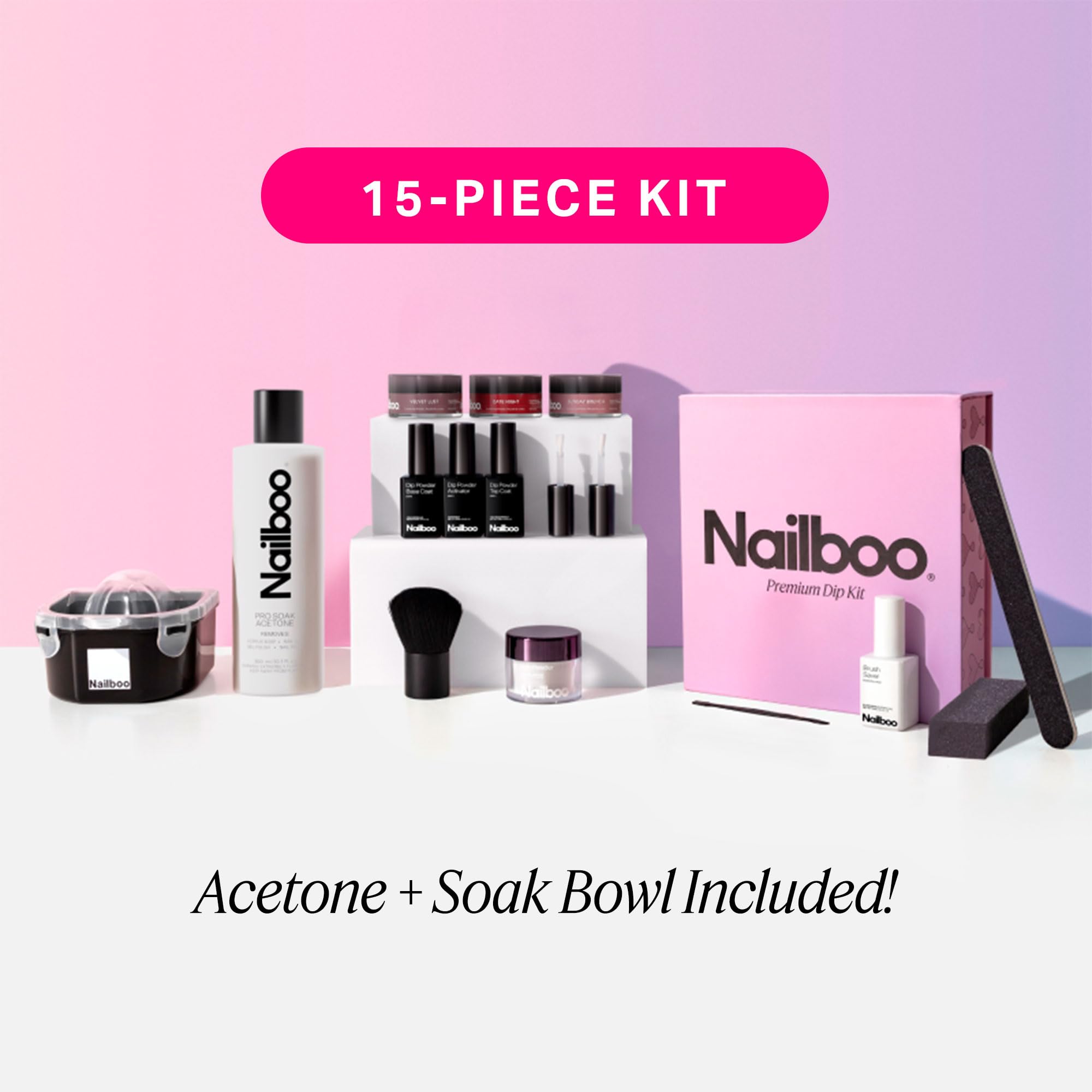 Nailboo Dip Powder Nail Kit - Includes 3 Custom Made Dip Powders, Gel Base Coat, Activator, Top Coat, Pro Tools for Salon-Qualit