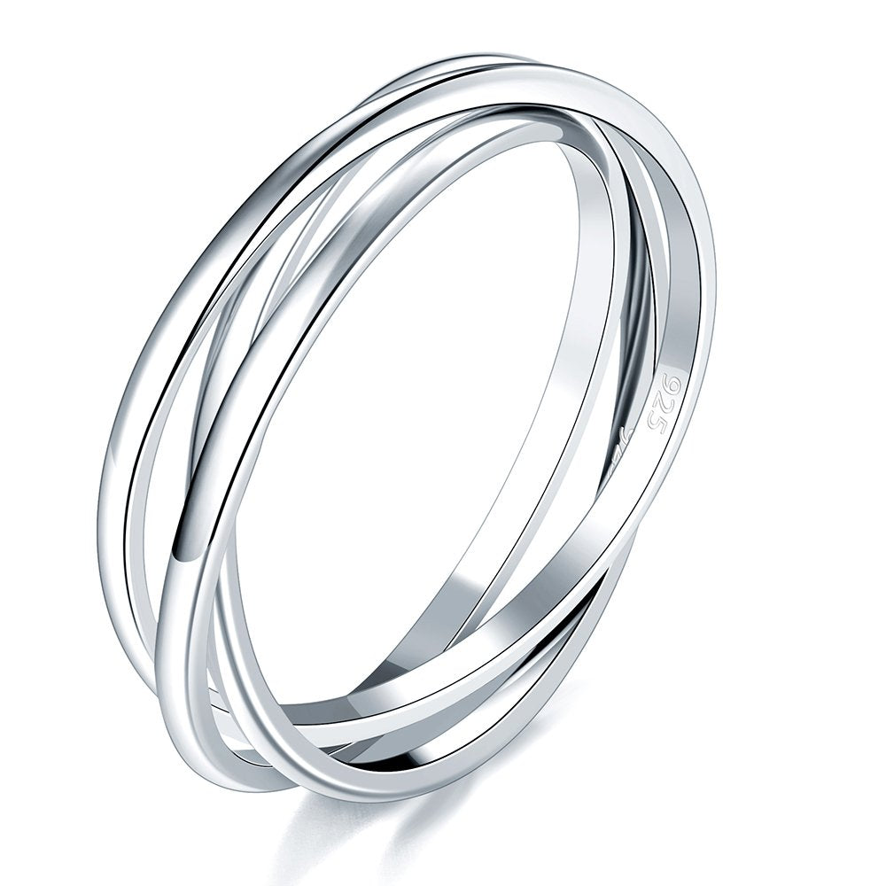 BORUO 925 Sterling Silver Ring Triple Interlocked Rolling High Polish Ring Size 9