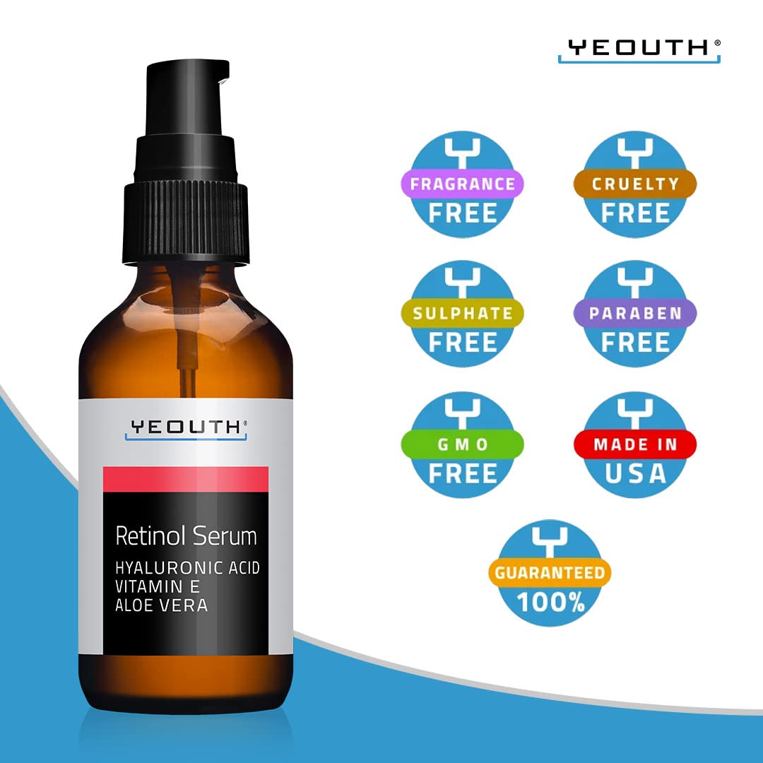 YEOUTH Retinol Serum for Face with Hyaluronic Acid, Hydrating Night Serum for Face, Retinol for Acne, Wrinkle & Dark Spots, Anti