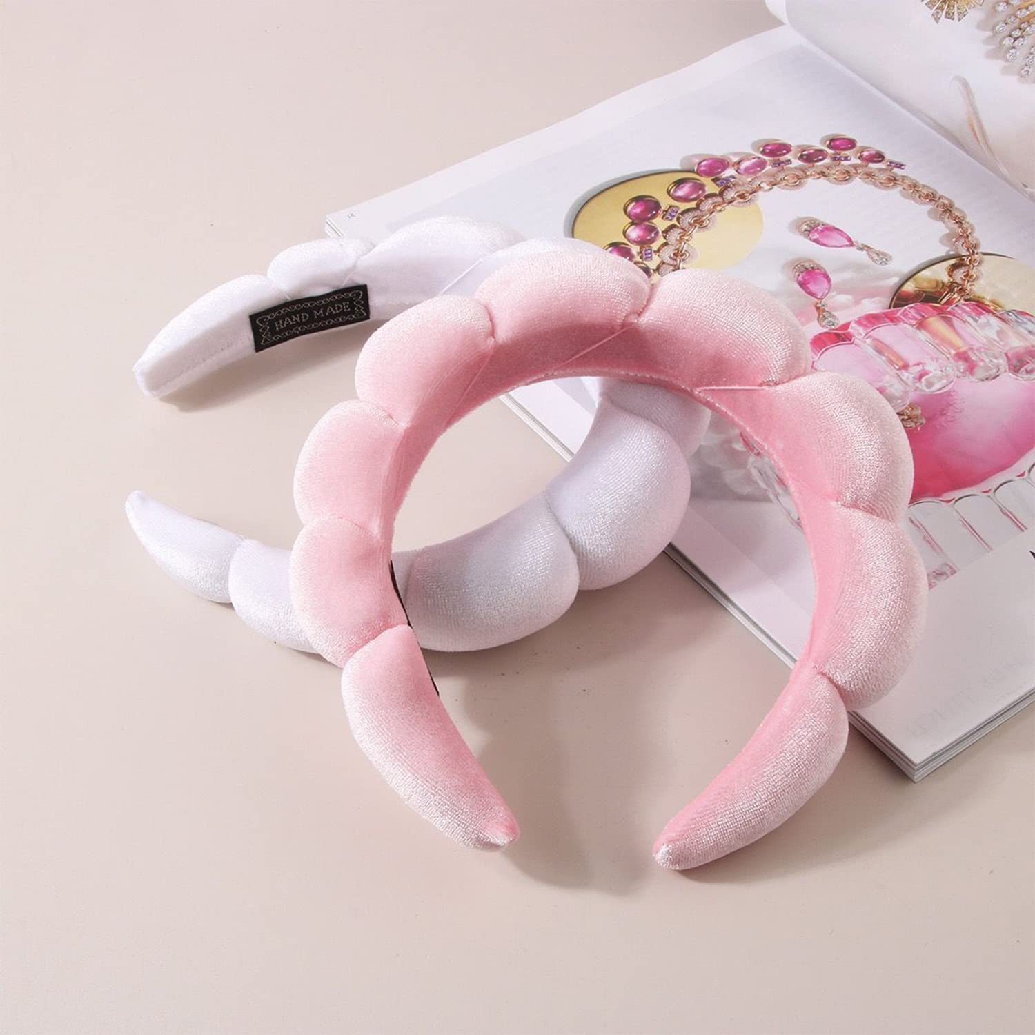 Luckybear Spa Headband for Face Washing, Velvet Makeup Headband with Face Wash Wristbands - White