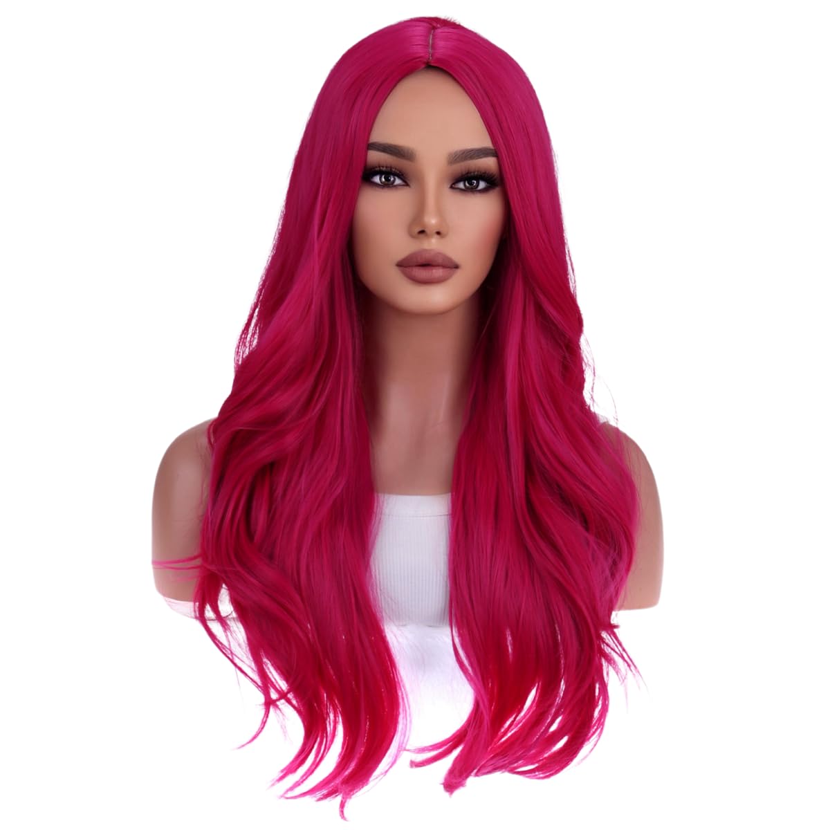 WTHCOS Hot Pink Wig Long Curly Wavy Hair Wig for Women Girls Magenta Wig Middle Part Wig Heat Resistant Synthetic Hair Wigs for 