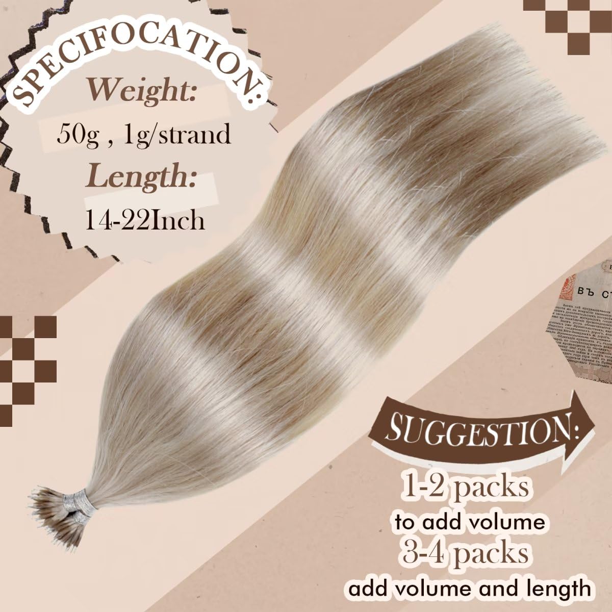 Hetto Blonde Nano Link Hair Extensions Human Hair #18/613 Ash Blonde Highlighted Bleach Blonde Nano Ring Human Hair Extensions 1