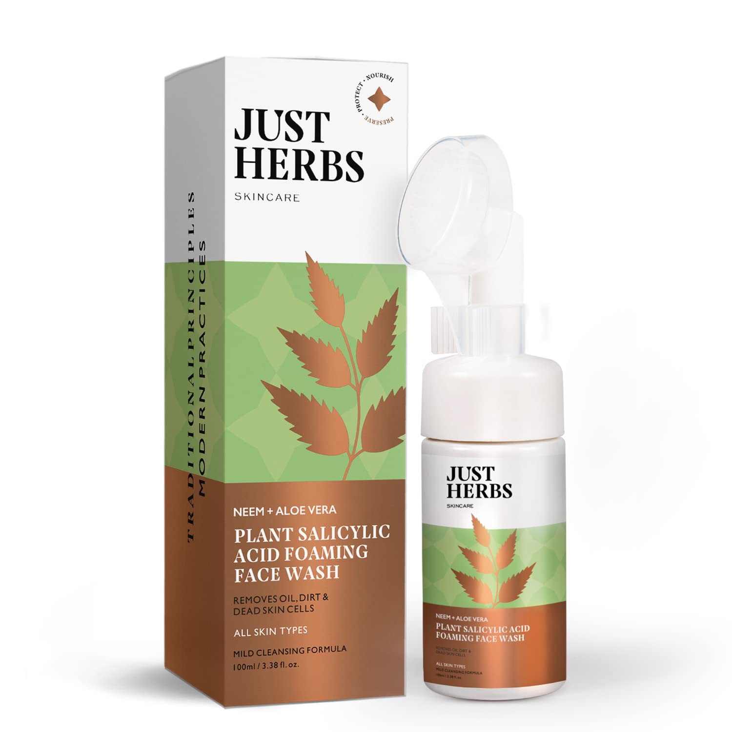 Just Herbs Neem And Aloe Vera Plant Salicylic Acid Foaming Face Wash For Men & Women 100 Ml