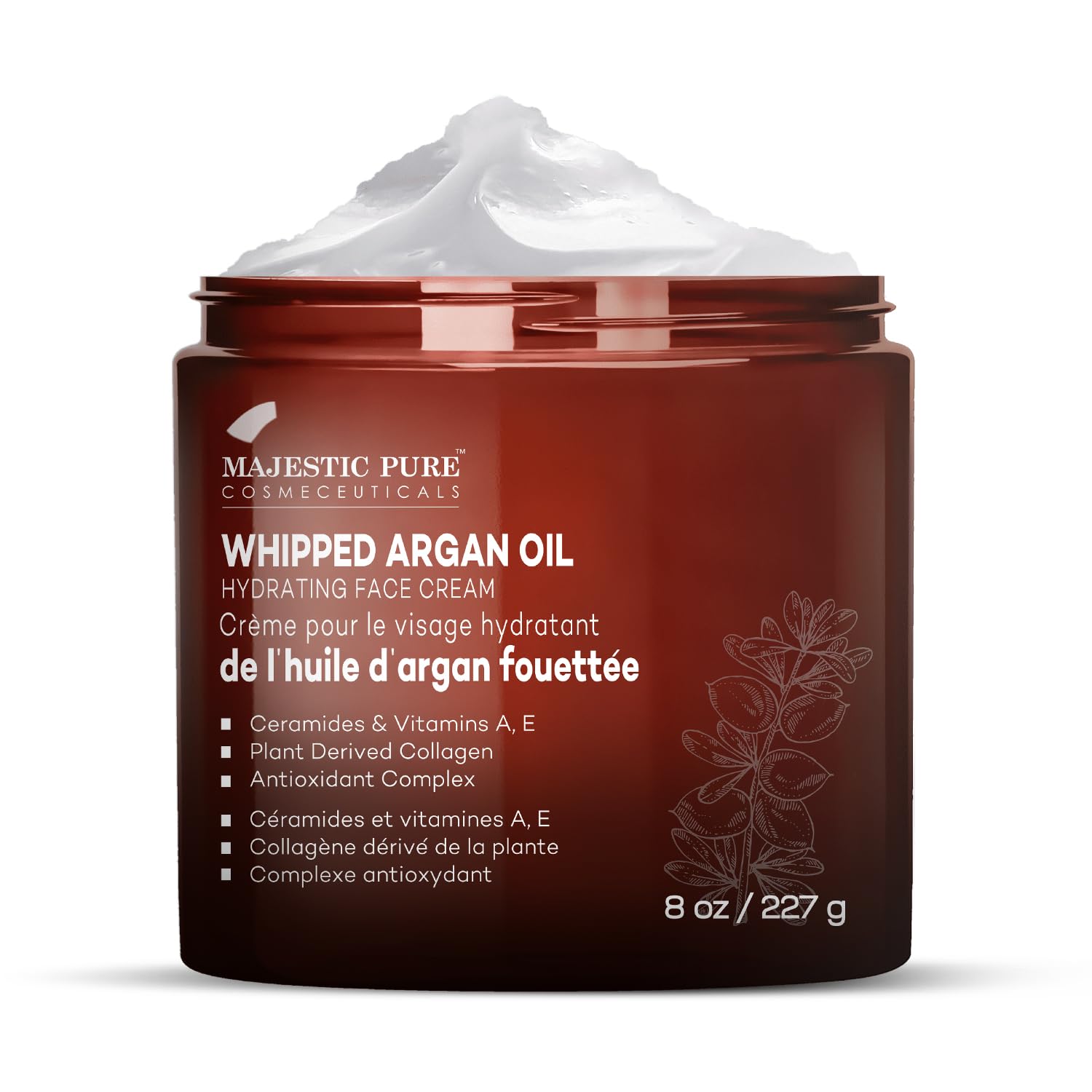 Majestic Pure Whipped Argan Oil Moisturizer Face Cream for Women & Men - With Vitamin E A, Collagen & Ceramides - Hydrates Dry S