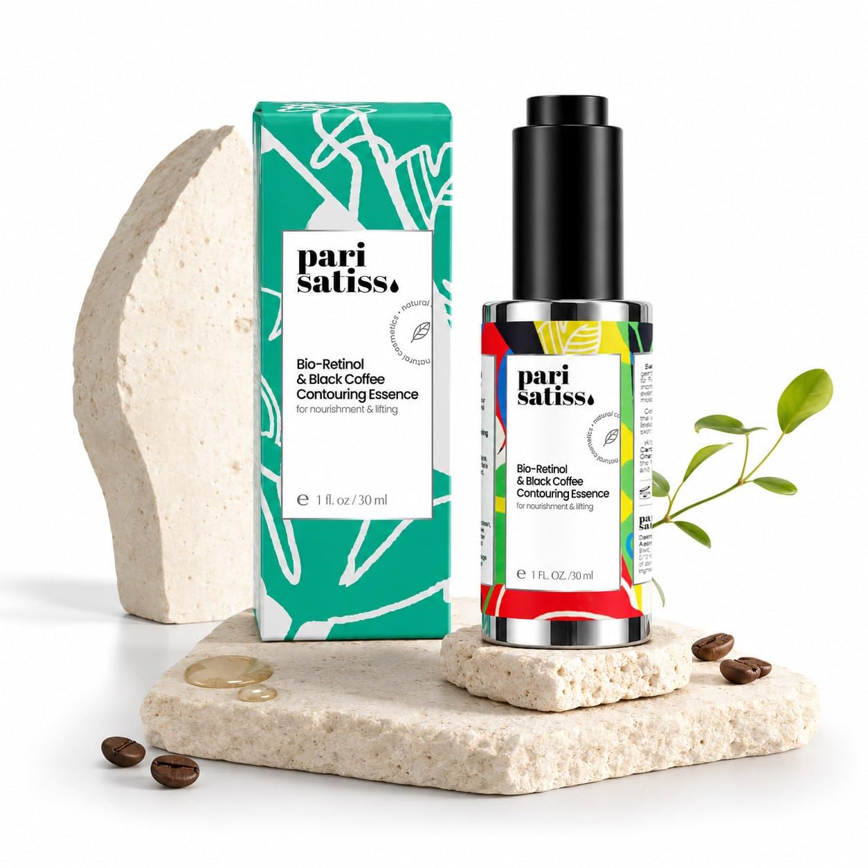 BioRetinol & Black Coffee Contouring Essence, Bakuchiol Retinol Alternative Face Serum for Wrinkles, Fine Lines, Dark Spots & P