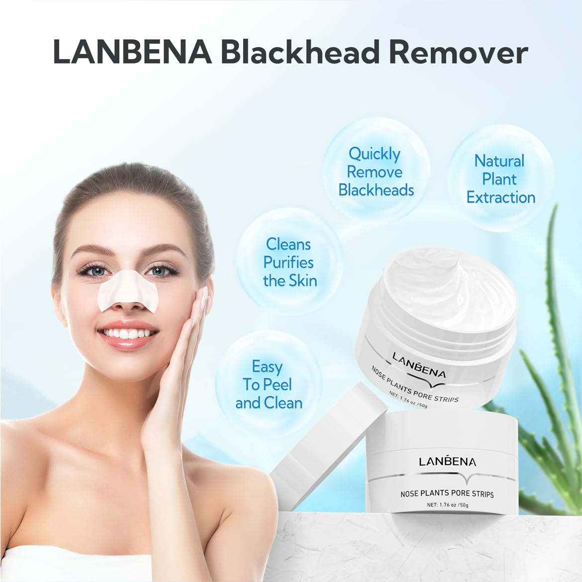Lanbena Nose Strips For Blackheads (1.76 Oz), 100 Pcs Nose Plants Pore Strips, Blackhead Remover Mask, Note: Place Bottle In Boi