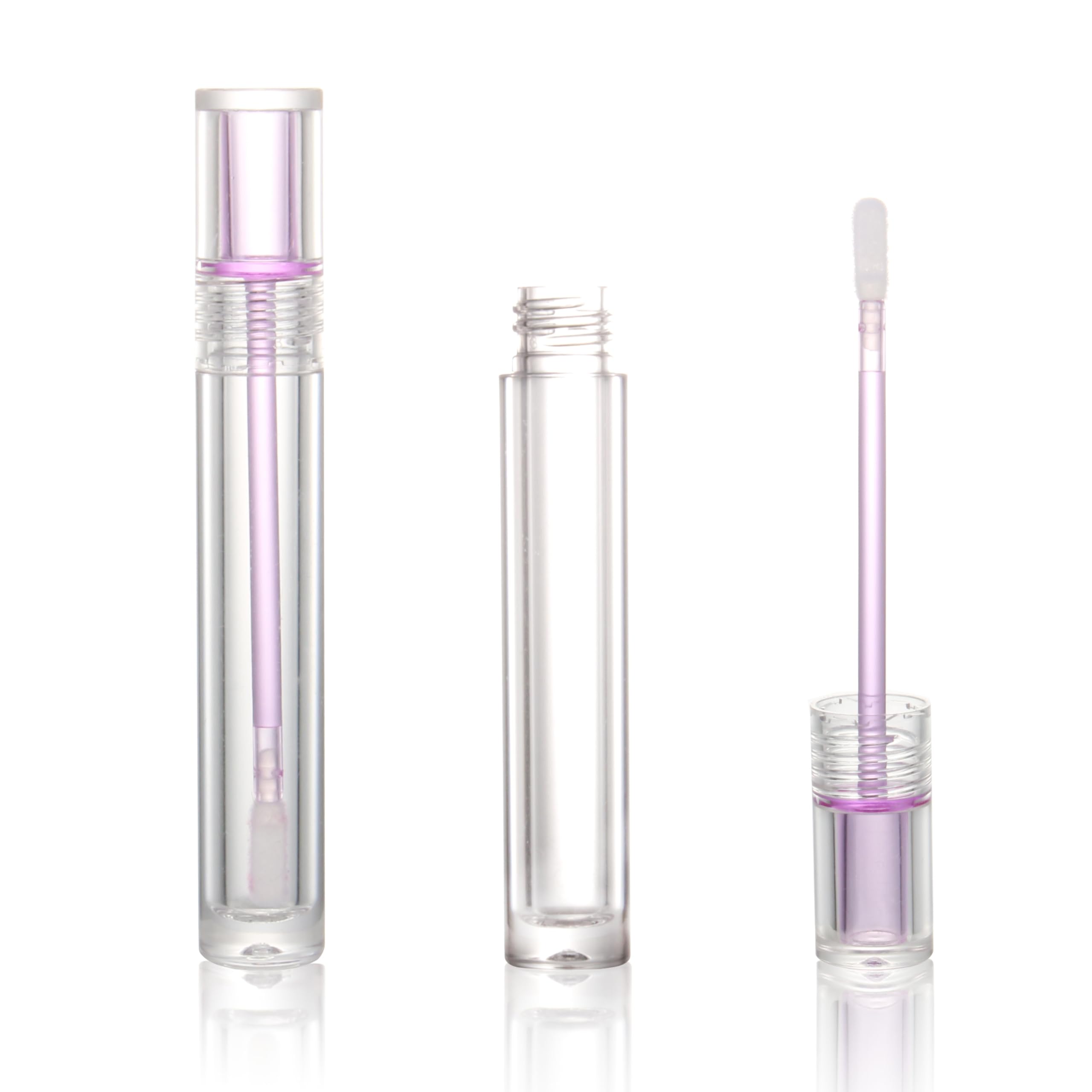 COSIDEA 25pcs Empty Round Clear 4ml 0.13oz lip gloss tubes with soft silicon tip Purple wand transparent Lipgloss tube container