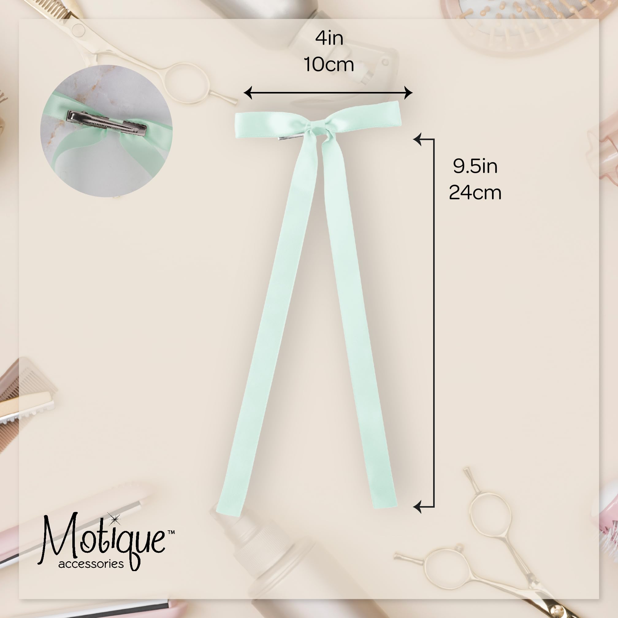 2PCS Silky Satin Hair Bows Hair Clip Ribbon Accessories Ponytail Holder Hair Bow for Women Girls Teens (Mint)
