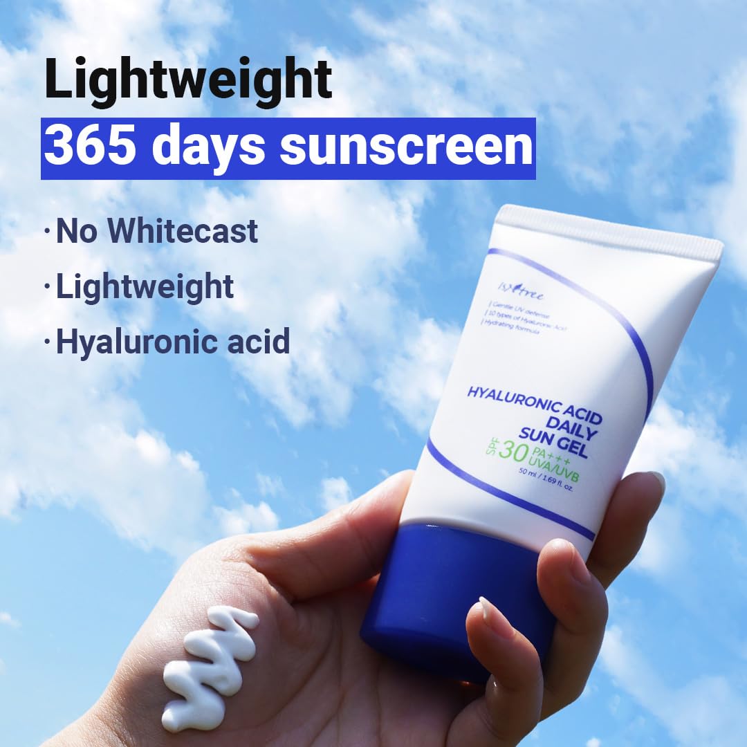 Isntree Hyaluronic Acid Daily Sun Gel 50Ml, 1.69 Fl Oz | Spf 30 | Moisturizing Sunscreen | No White Cast | Lightweight | Mild Fo